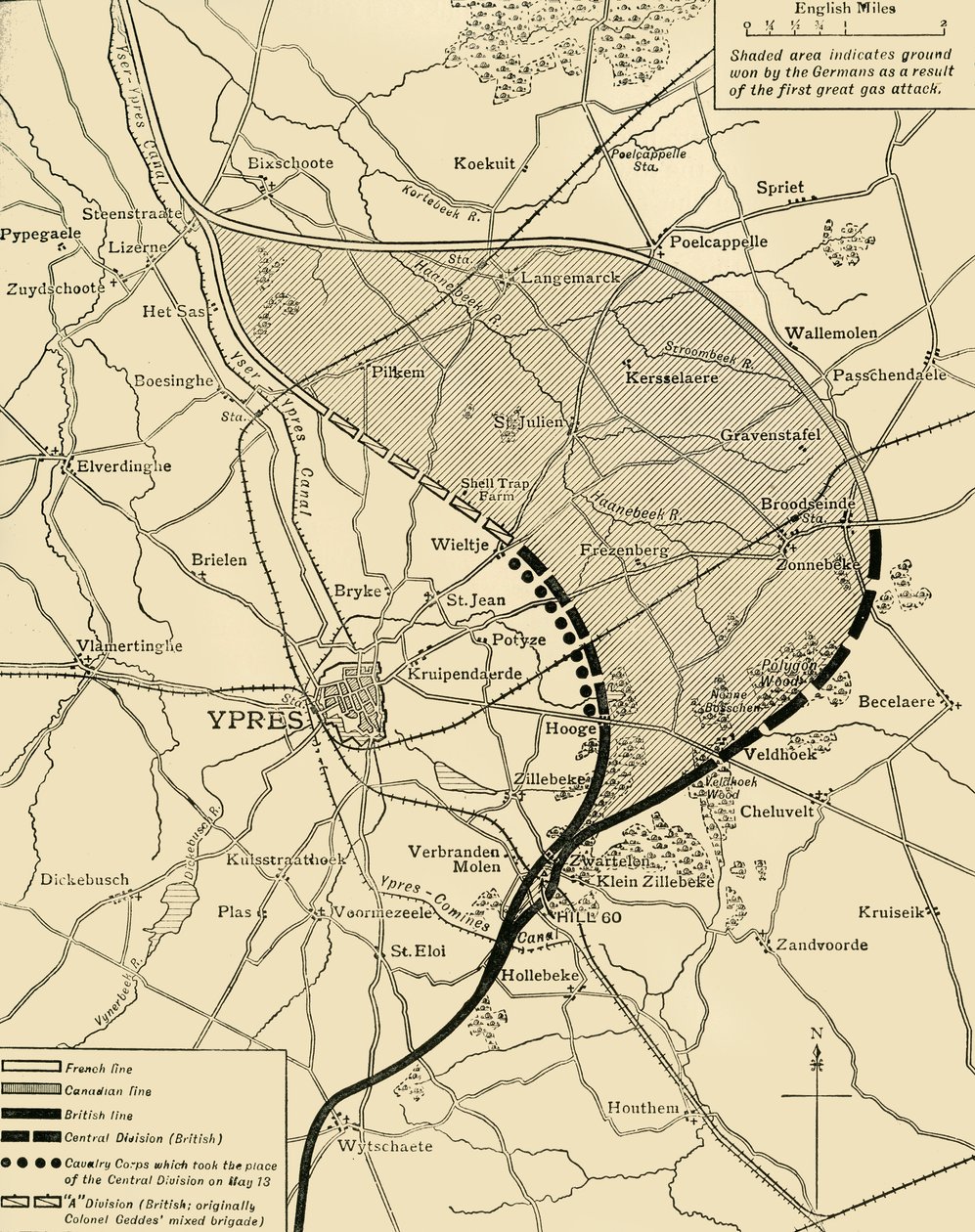 Ypres की दूसरी लड़ाई से पहले और बाद में Ypres का सामर्थ्य ..., प्रथम विश्व युद्ध, 1915, c1920। द्वारा अज्ञात