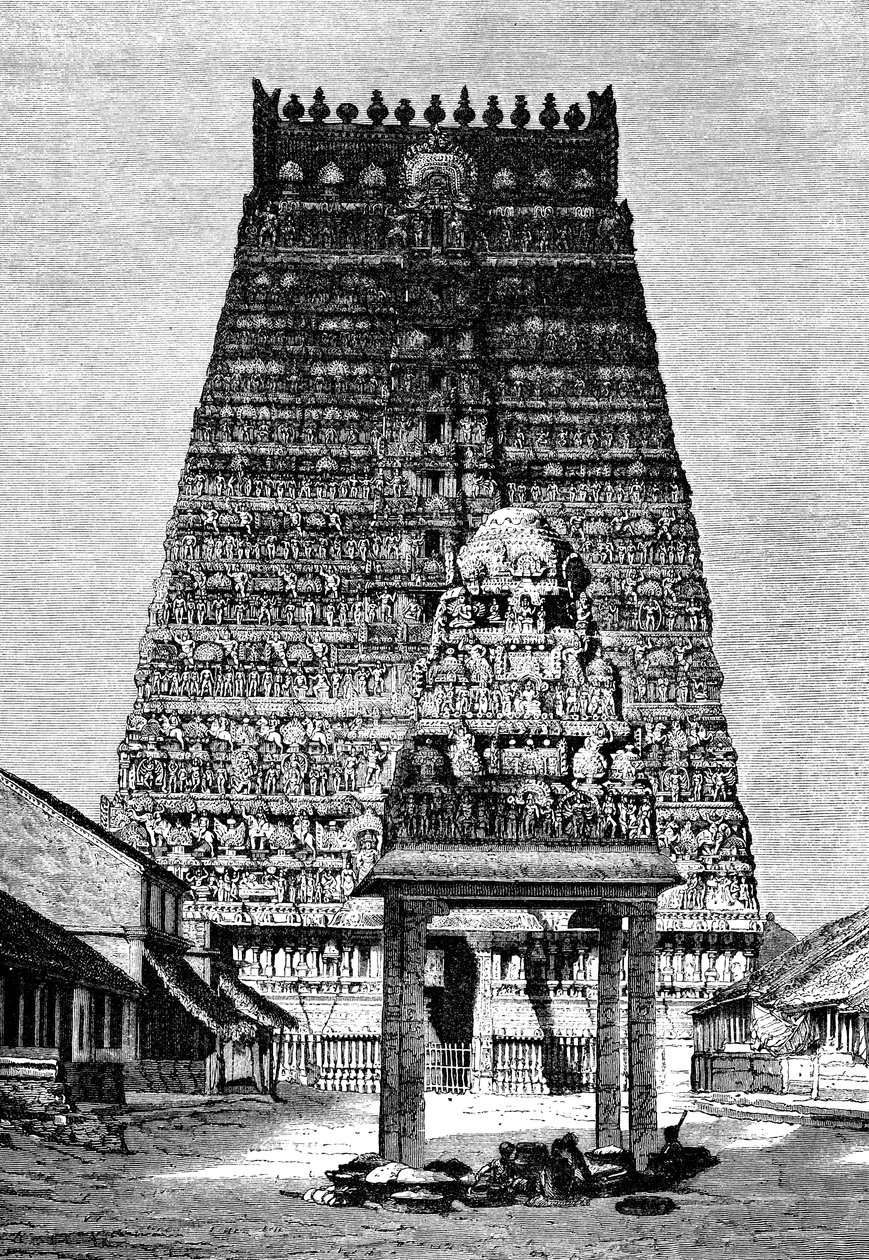 1895, भारत के कुंभकोणम में मंदिर का मुख्य गोपुर द्वारा अज्ञात