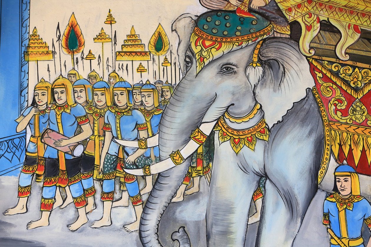 प्रबुद्धता का मार्ग। बुद्ध का जीवन। बुद्ध के जीवन को दर्शाती छत की कलाकृति। वाट इंपेंग। वेंटियन। लाओस, 20151029, वियनतियाने, लाओस द्वारा अज्ञात