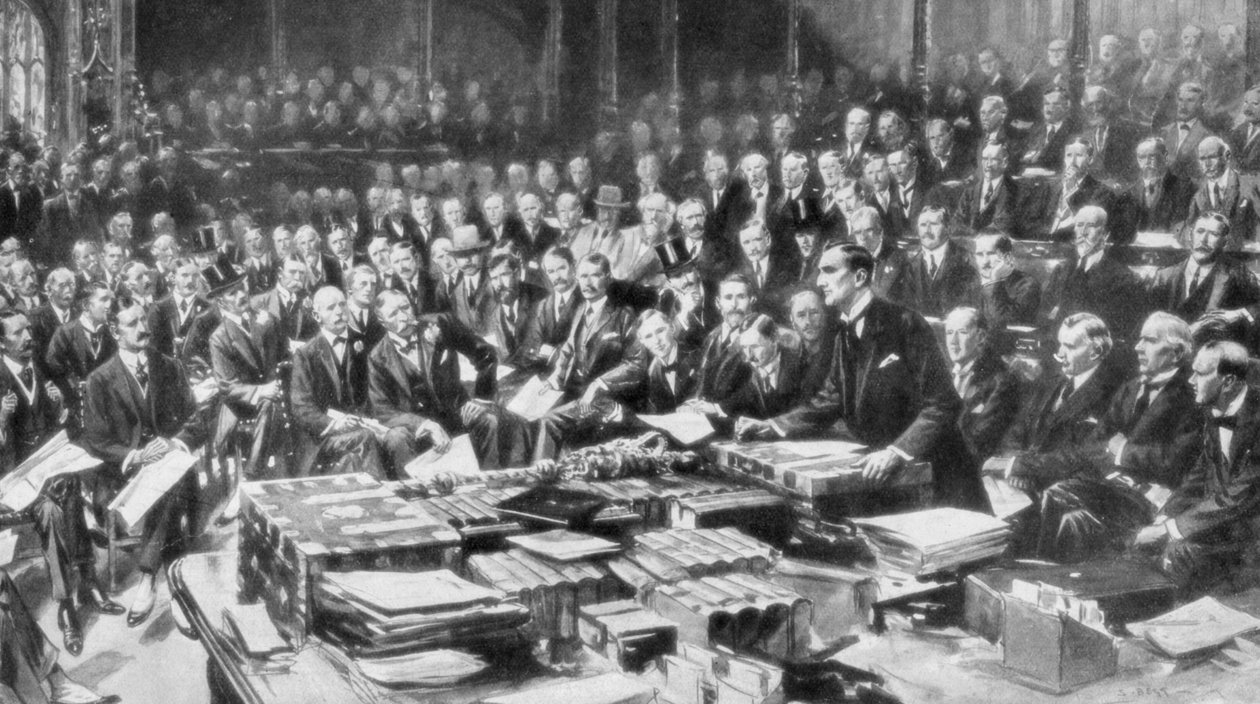 हाउस ऑफ कॉमन्स, वेस्टमिंस्टर, लंदन में दृश्य, 3 अगस्त 1914 द्वारा अज्ञात