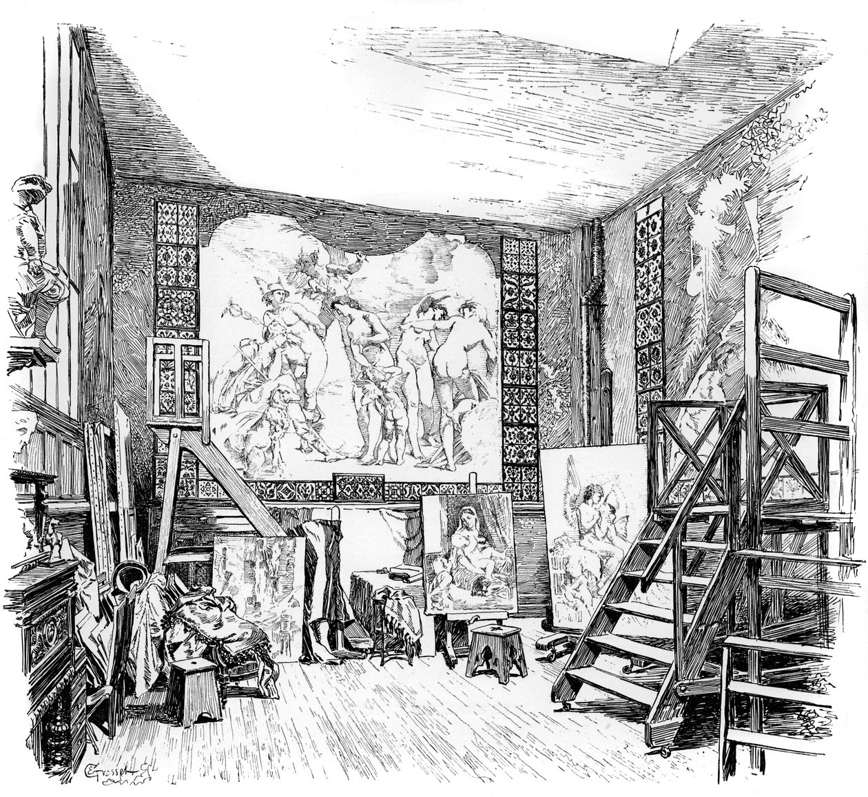 पॉल-जैक्स-ऐम बॉड्री का स्टूडियो, c1880-1882 द्वारा अज्ञात