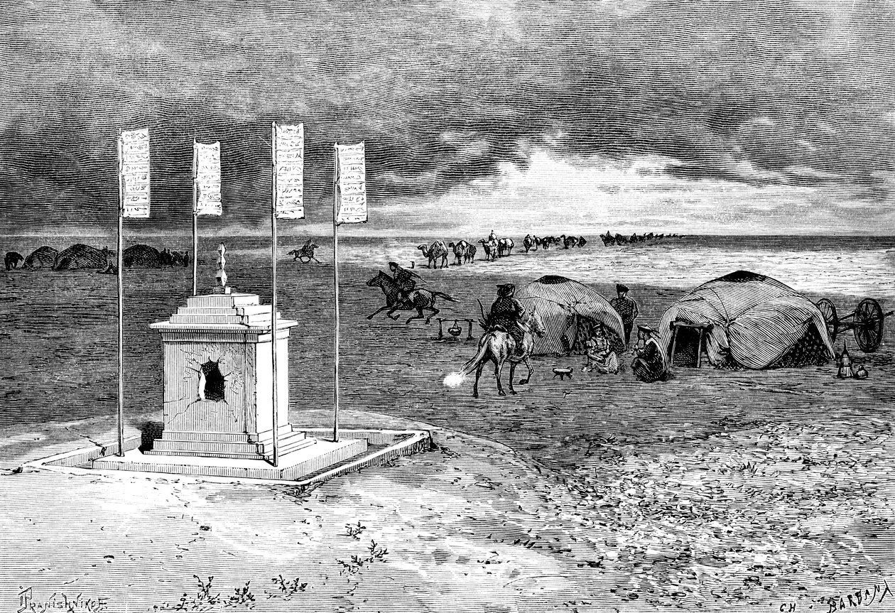 एक लामा का मकबरा और एक अहाता, मंगोलियाई रेगिस्तान, c1890 द्वारा अज्ञात