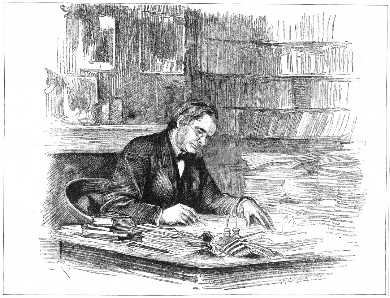 1882 1883 में अपनी मेज पर ब्रिटिश जीवविज्ञानी थॉमस हेनरी हक्सले द्वारा अज्ञात