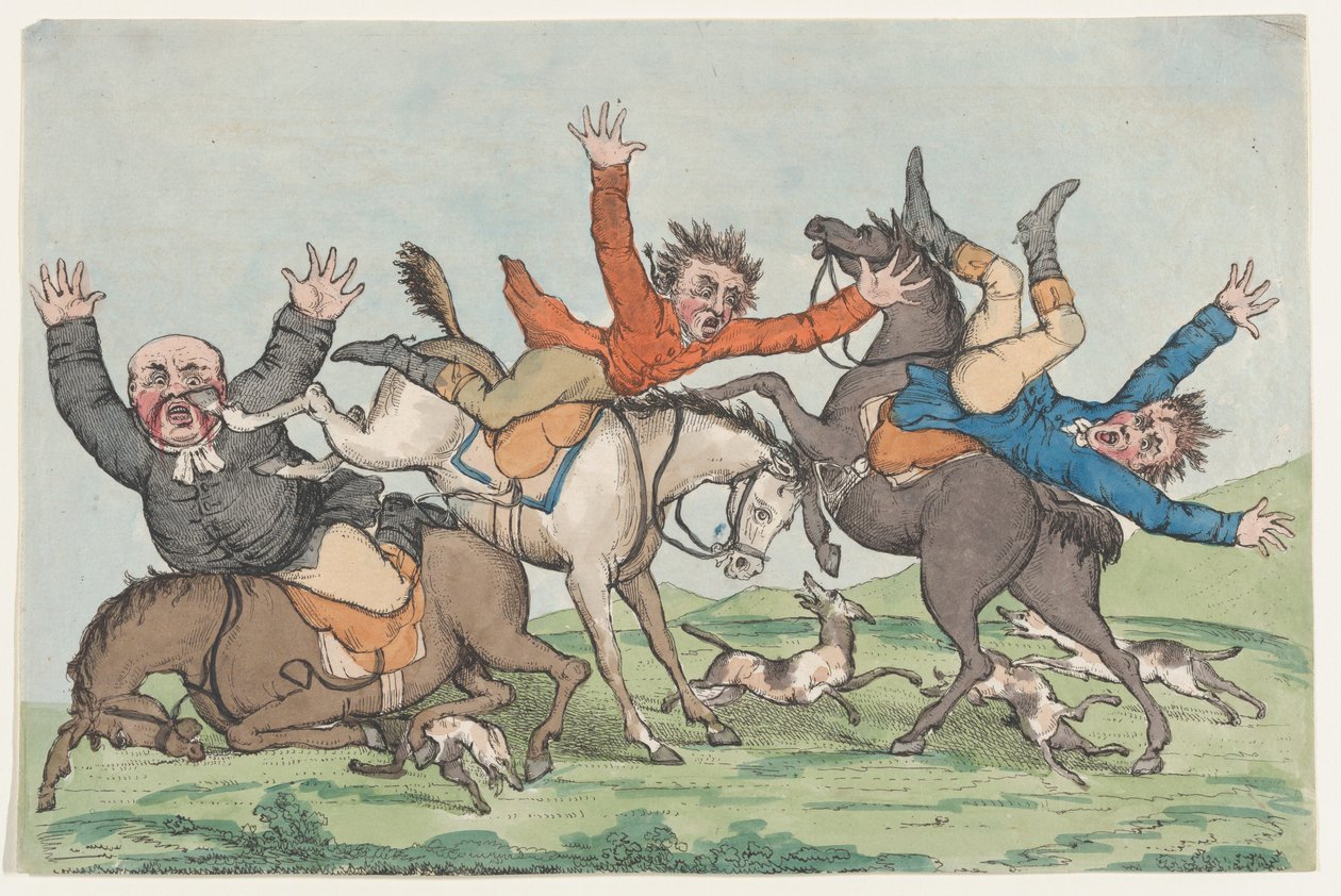 तीन सवार अपनी चोटियों से गिरे, 1780-1820। द्वारा अज्ञात