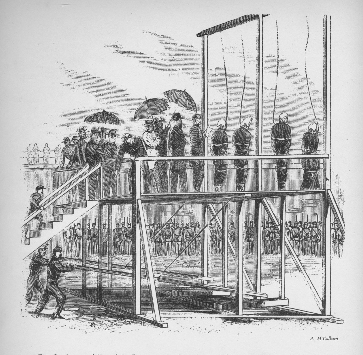 लिंकन की हत्या के लिए तीन पुरुषों और एक महिला को फांसी दी गई, c1865, 1938 द्वारा अज्ञात