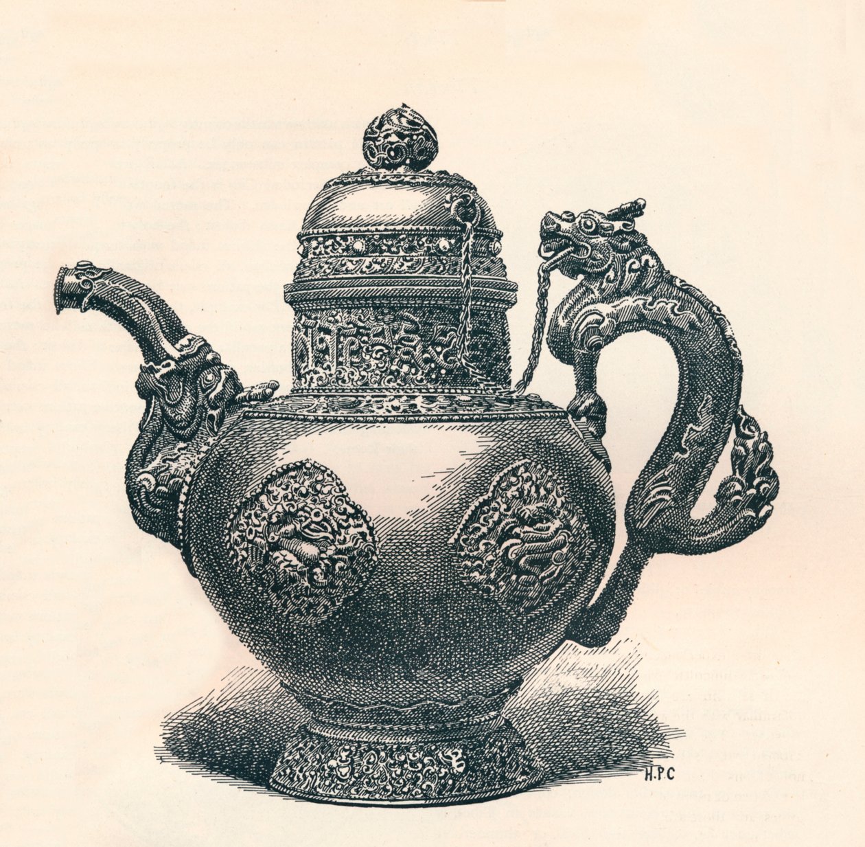 ड्रैगन स्पाउट और हैंडल के साथ तिब्बती चाय-पॉट दिखा चीनी प्रभाव, c1904 द्वारा अज्ञात