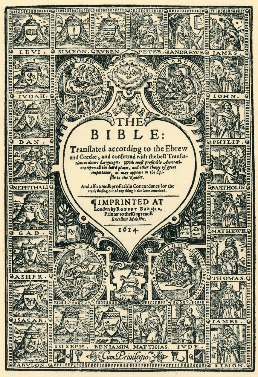'जिनेवा बाइबिल का शीर्षक पृष्ठ', 1614, 1943। द्वारा अज्ञात