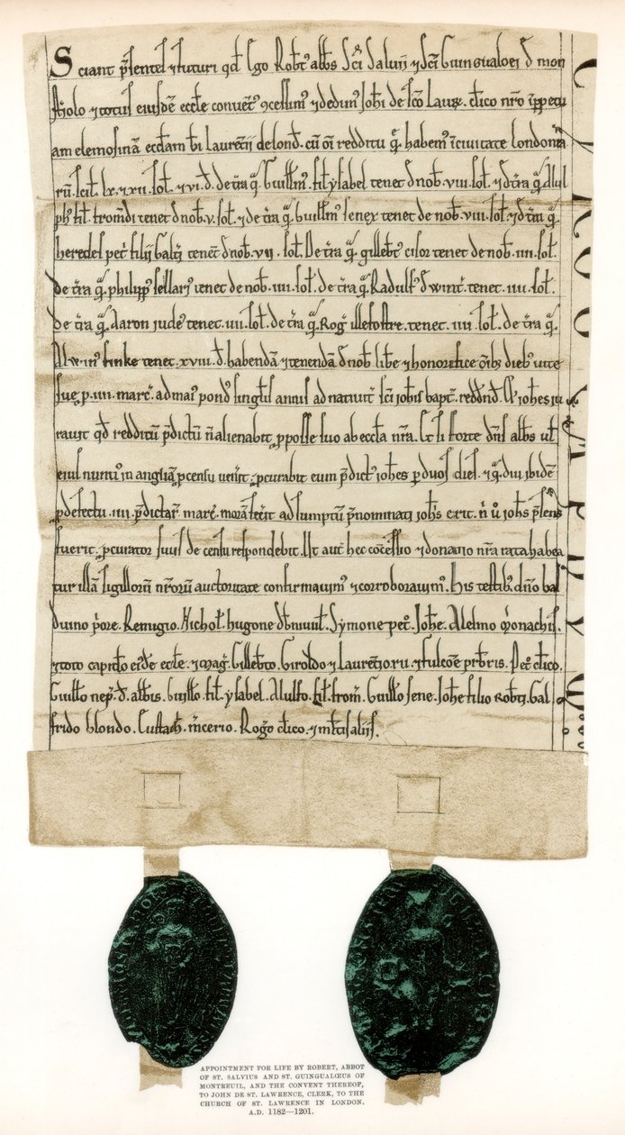 गिल्डहॉल, लंदन शहर के आसपास की संपत्तियों के लिए शीर्षक विलेख, c1182-1201 1886 द्वारा अज्ञात