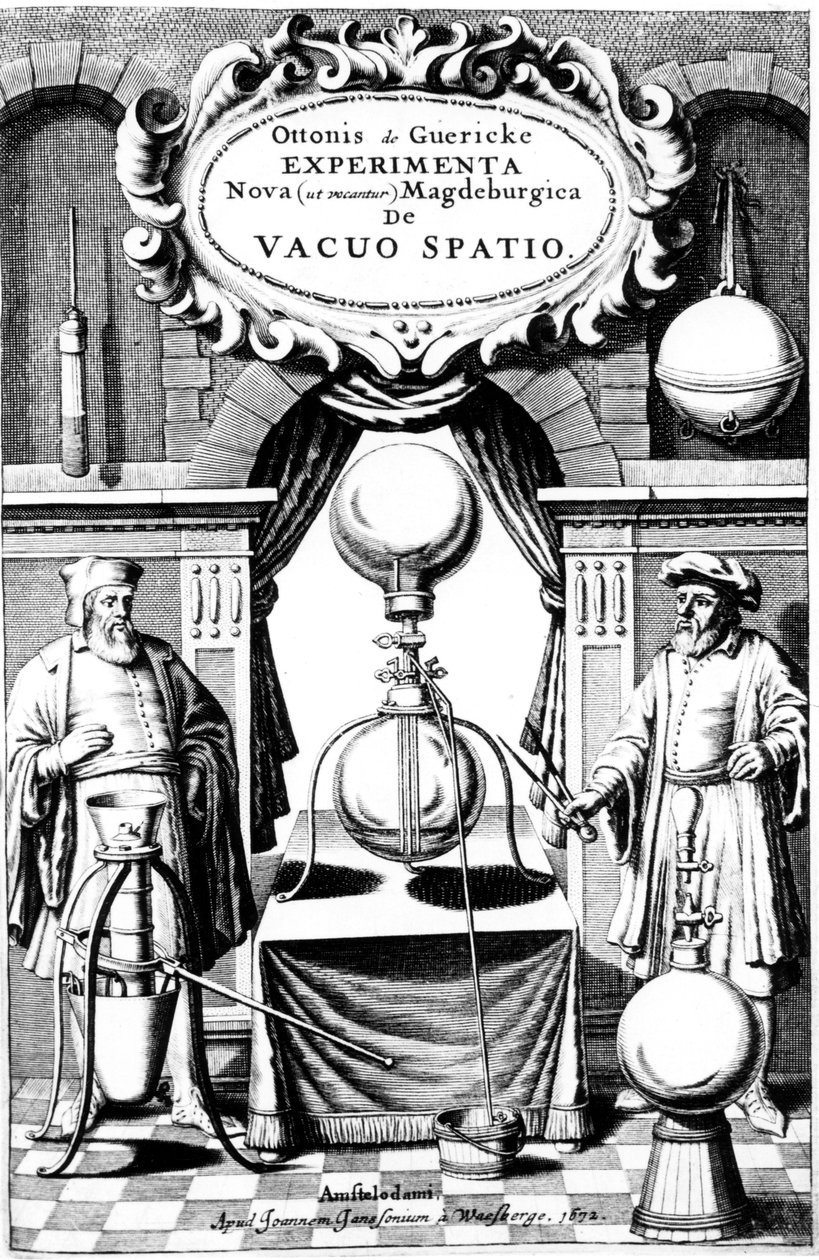 वे Magdeburgica, खाली जगह, एम्सटर्डम, 1672 के रूप में प्रयोगों के नए शीर्षक पृष्ठ द्वारा अज्ञात