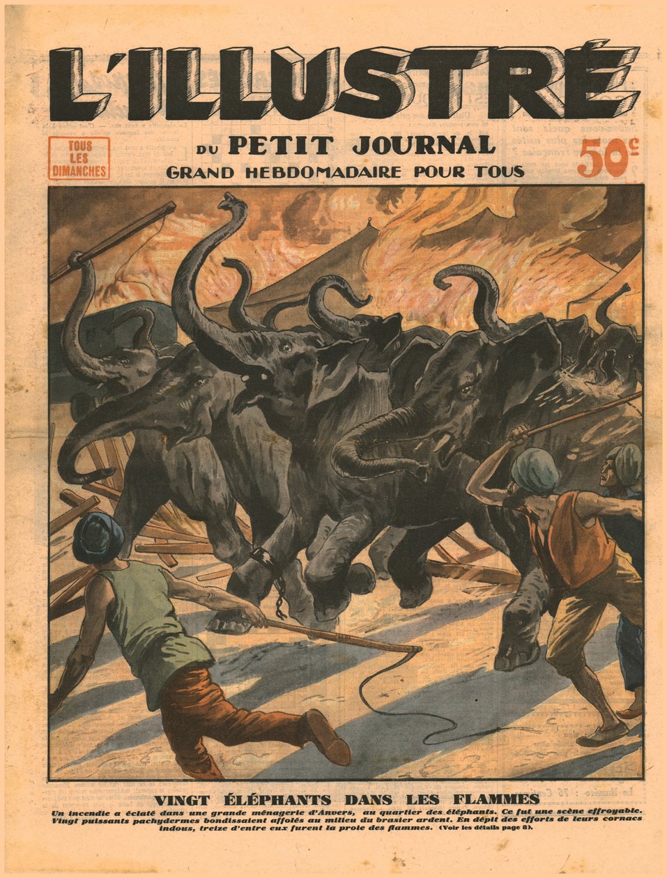 आग की लपटों में 19 हाथी, 1932। द्वारा अज्ञात