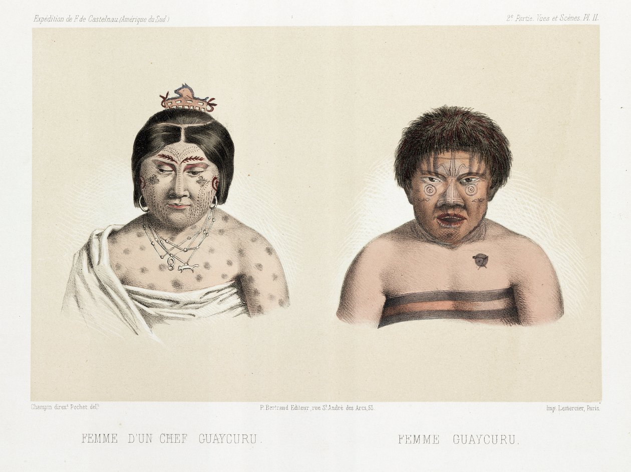 दो ग्वायकुरु महिलाएं, दक्षिण अमेरिका, सी 1843-1847 द्वारा अज्ञात