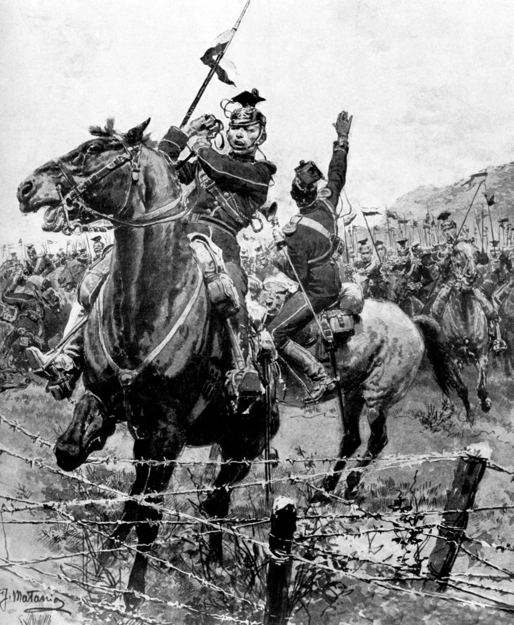 उहलान्स ने लेग, बेल्जियम, प्रथम विश्व युद्ध, 1914 के पास कांटेदार तार द्वारा जाँच की द्वारा अज्ञात