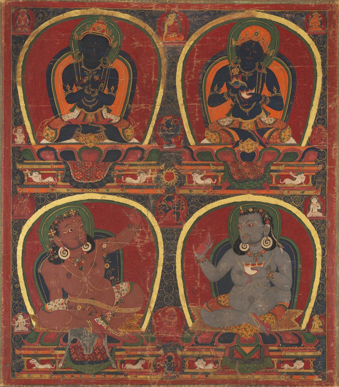 वज्रधारा, नायरत्म्य, और महासिध्द विरुपा और कान्हा, सी। 1450। द्वारा अज्ञात