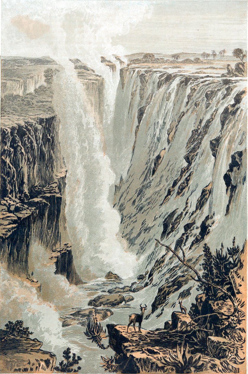 विक्टोरिया फॉल्स, अफ्रीका, पूर्व से देखा गया, 1866 द्वारा अज्ञात