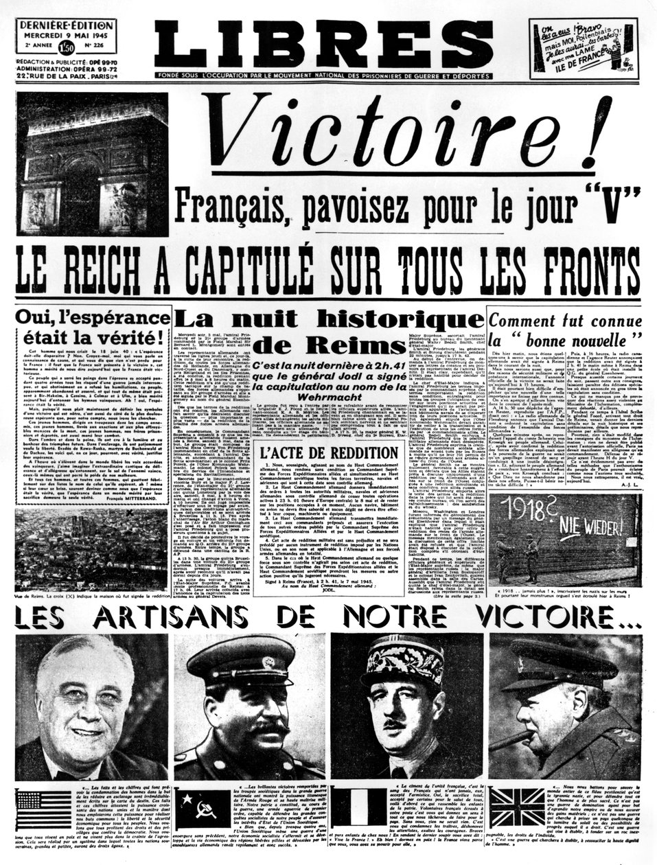 विजय!, लाइब्रेस अखबार का पहला पृष्ठ, 9 मई 1945 द्वारा अज्ञात