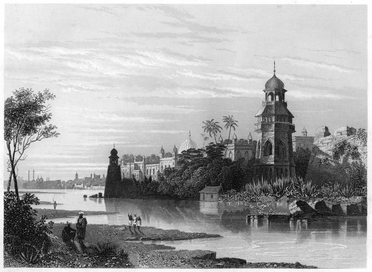 किंग्स महल दिखाती नदी से दिल्ली का दृश्य, c1860 द्वारा अज्ञात