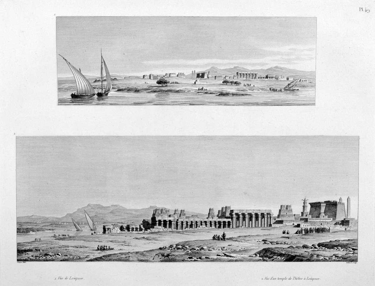 लक्सर का दृश्य, और लक्सर, मिस्र में मंदिरों का मंदिर, c1808 द्वारा अज्ञात