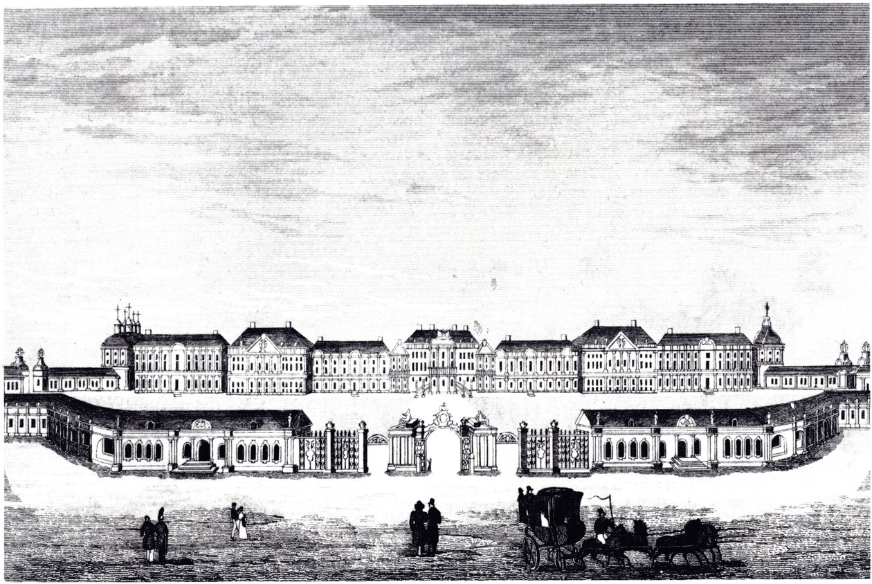Tsarskoye Selo में कैथरीन पैलेस का दृश्य, सी। 1840 द्वारा अज्ञात