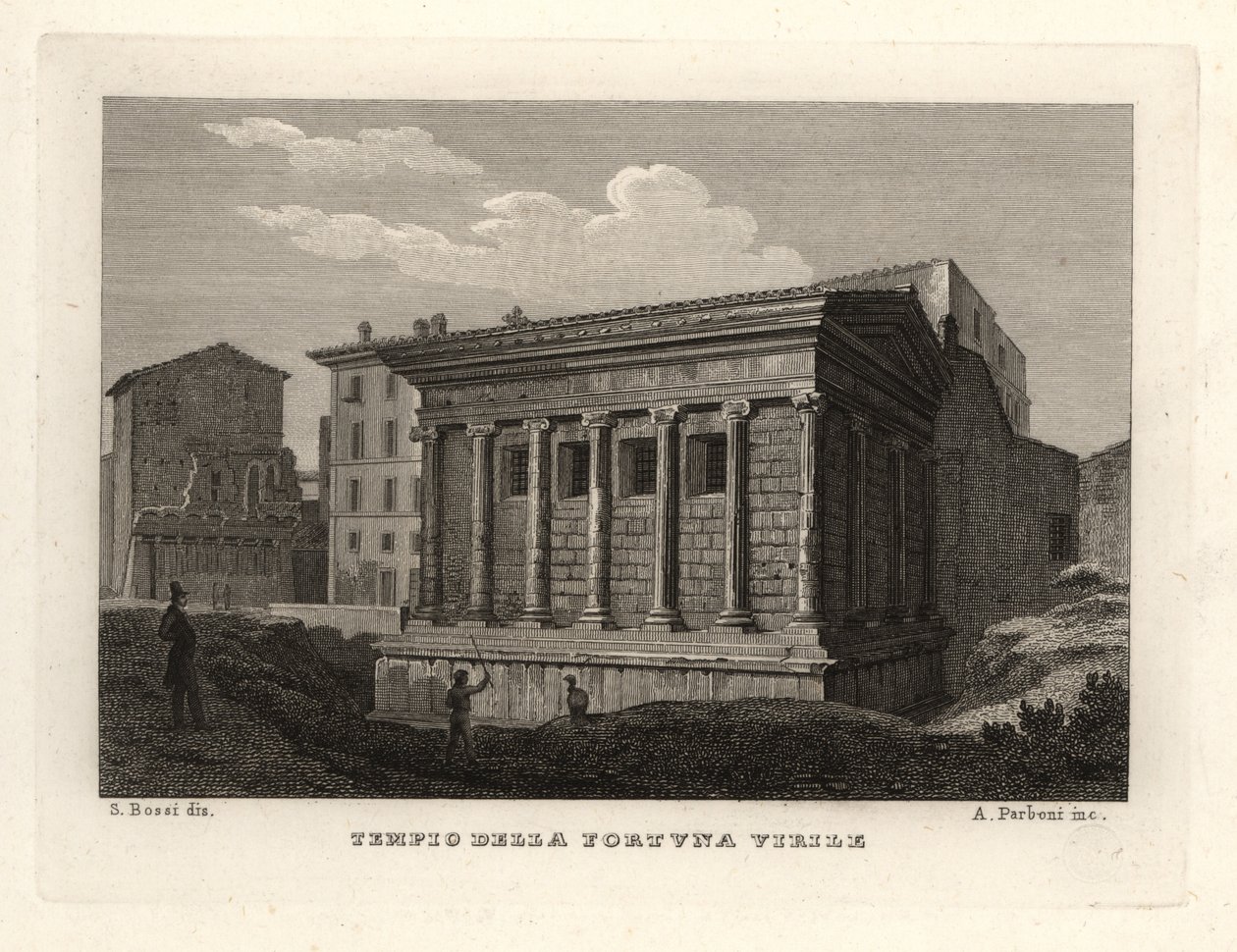 Portunus के मंदिर का दृश्य, Tempio di Portuno या Tempio della Fortuna Virile द्वारा अज्ञात