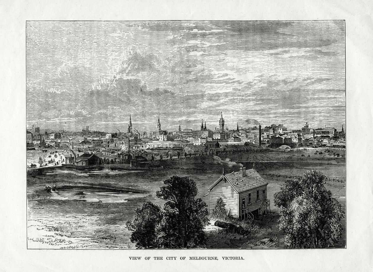 मेलबर्न, विक्टोरिया, ऑस्ट्रेलिया, 1877 के शहर का दृश्य द्वारा अज्ञात