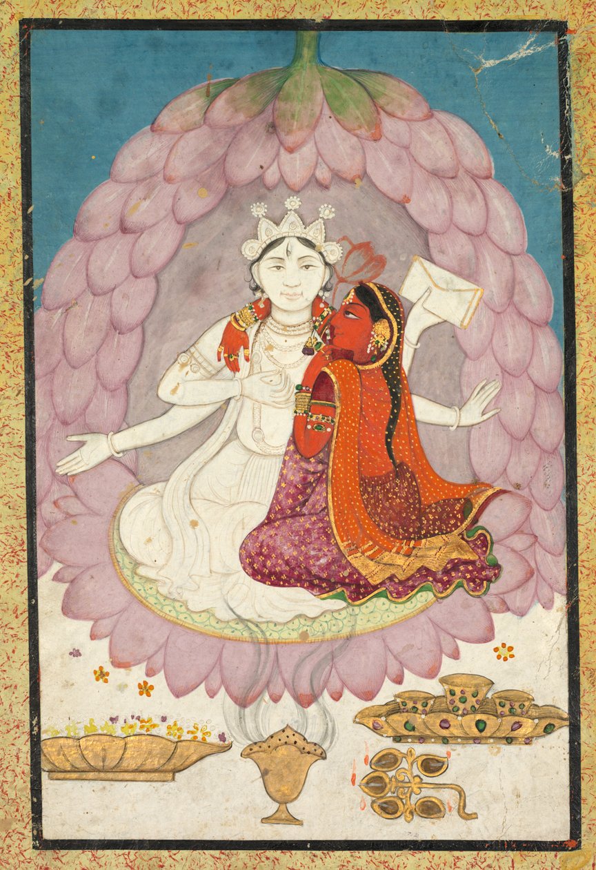 1800 के दशक की शुरुआत में विष्णु और लक्ष्मी एक लोटस ब्लॉसम पर बैठे थे। द्वारा अज्ञात