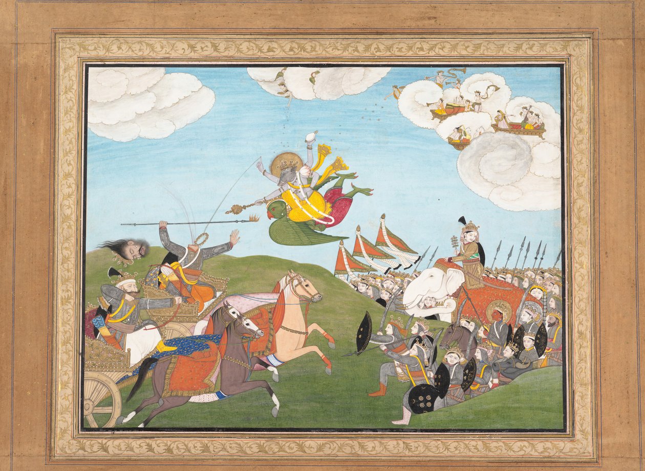Vishnu as Varaha, the Boar Avatar, Slays Banasur, A Demon General..., ca.1800.  द्वारा अज्ञात