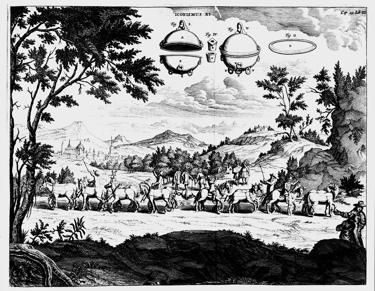 वॉन गुइरिकेस वायु दबाव की ताकत का प्रदर्शन, 1672 द्वारा अज्ञात