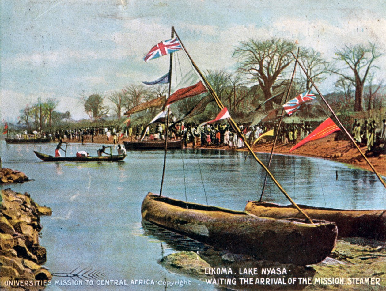 मिशन स्टीमर, लिकोमा, लेक न्यासा, अफ्रीका, 1904 के आगमन की प्रतीक्षा में द्वारा अज्ञात