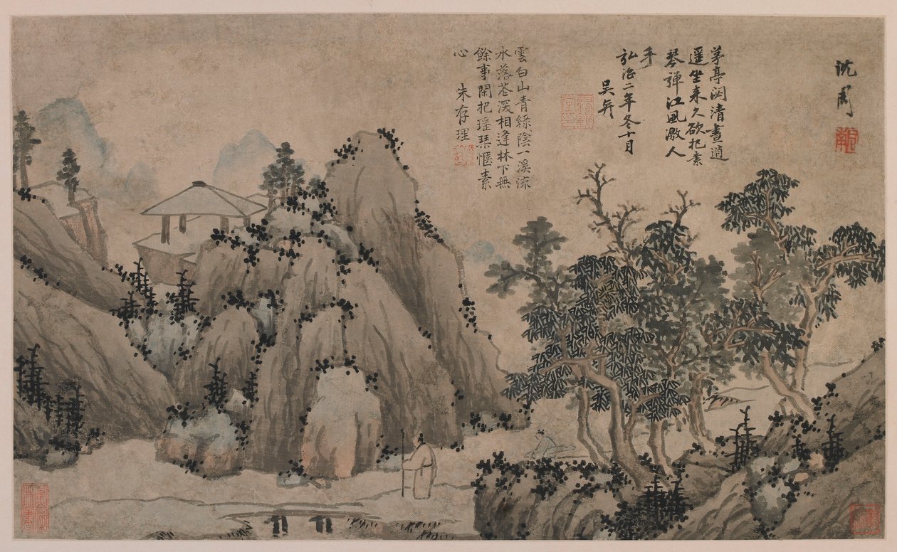 एक पहाड़ी जलधारा के किनारे चलना, मिंग राजवंश, 1368-1644। द्वारा अज्ञात