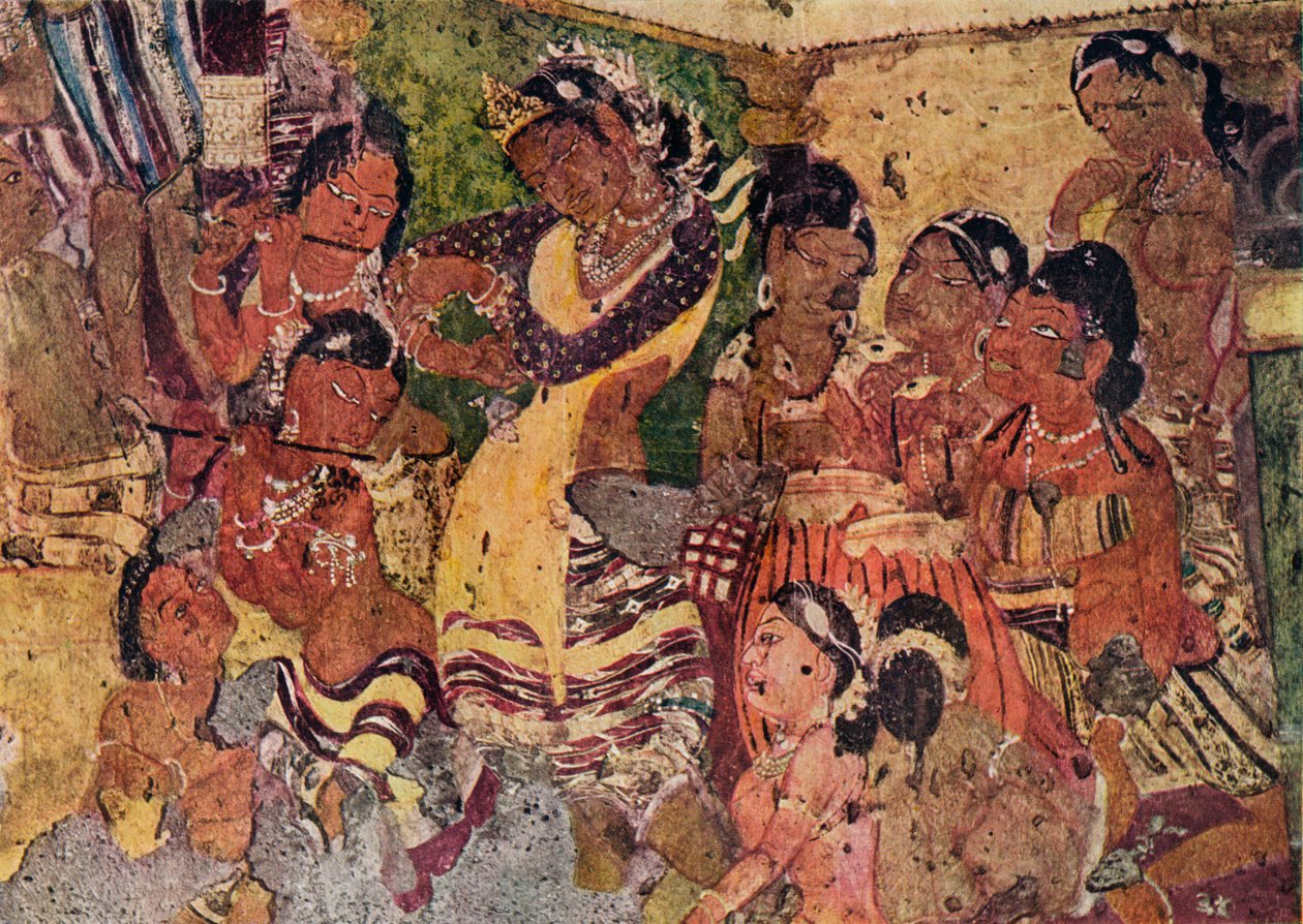 अजंता की गुफाओं से दीवार पेंटिंग, c480 द्वारा अज्ञात