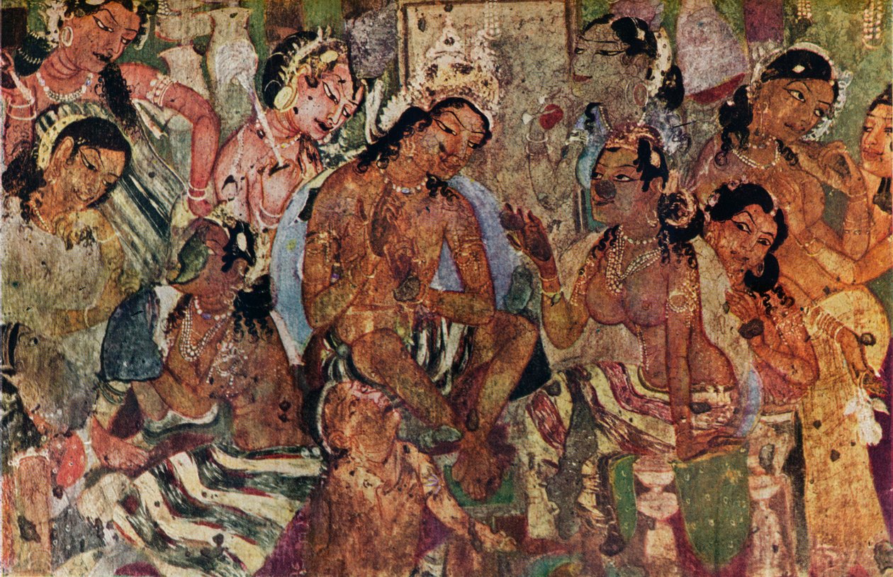 राजा महाजनका अजंता की गुफाओं से दीवार पेंटिंग, c480 द्वारा अज्ञात