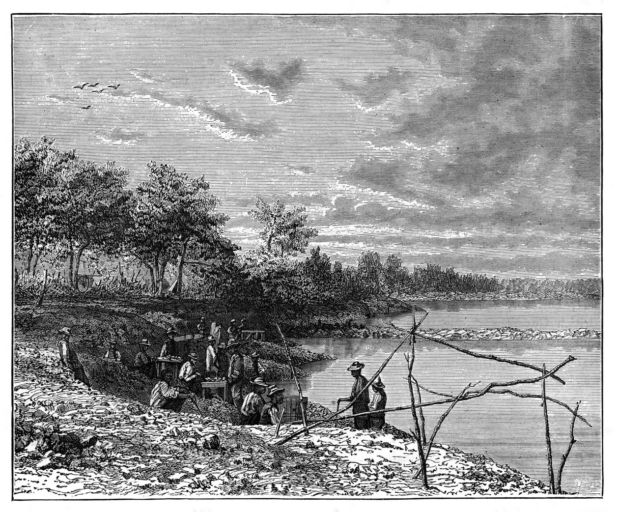 दक्षिण अफ्रीका के वल नदी के तट पर हीरे के लिए रेत धोना c1890 द्वारा अज्ञात