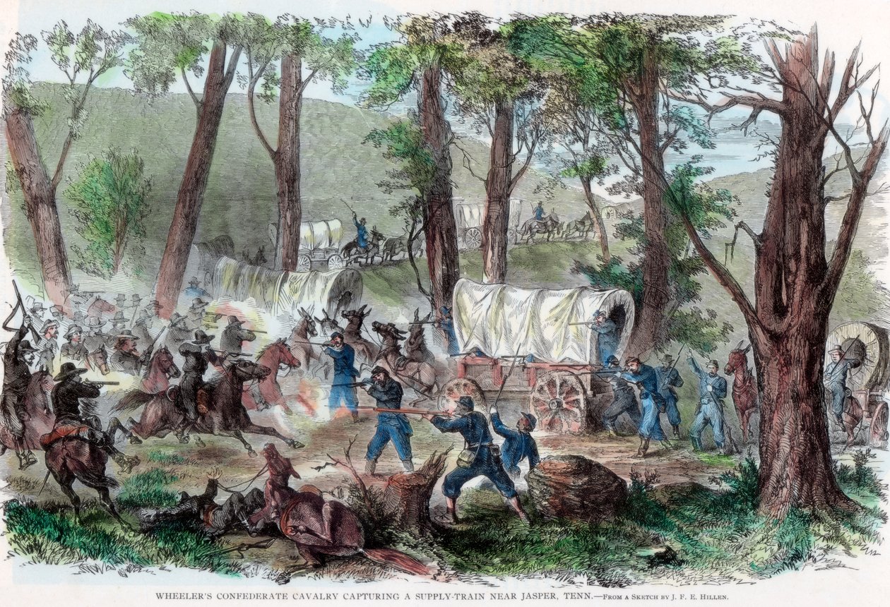 व्हील्स कन्फेडरेट कैवेलरी ने जैस्पर, टेनेसी, सी 1863 के पास एक आपूर्ति ट्रेन पर कब्जा कर लिया द्वारा अज्ञात