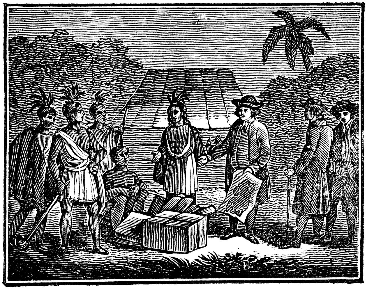 विलियम पेन विथ नेटिव अमेरिकन, इंग्लिश क्वेकर उपनिवेशवादी, 1830 द्वारा अज्ञात
