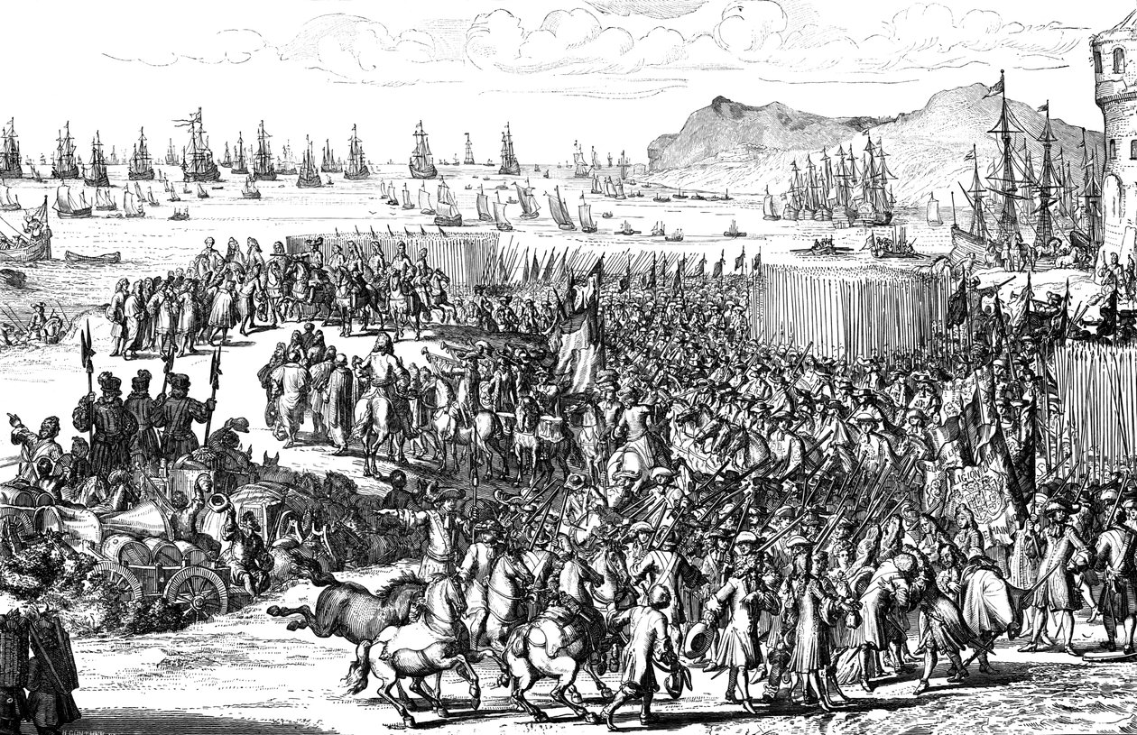 ऑरेंज के विलियम, टोरबाय, डेवोन में अपनी सेना के साथ 5 नवंबर 1688 को उतरे द्वारा अज्ञात