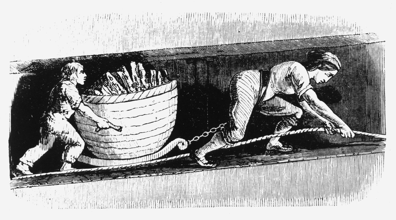कोयले, बोल्टन, लंकाशायर, 1848 में 3-4 कोर युक्त एक महिला का चित्र बनाने वाली महिला और लड़का द्वारा अज्ञात