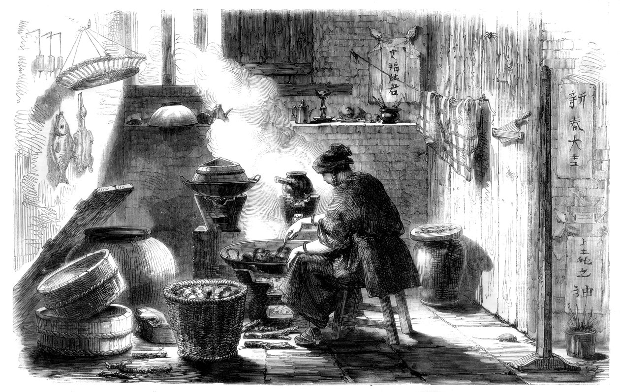 चीनी नव वर्ष, 1861 के लिए केक तैयार करती महिला द्वारा अज्ञात