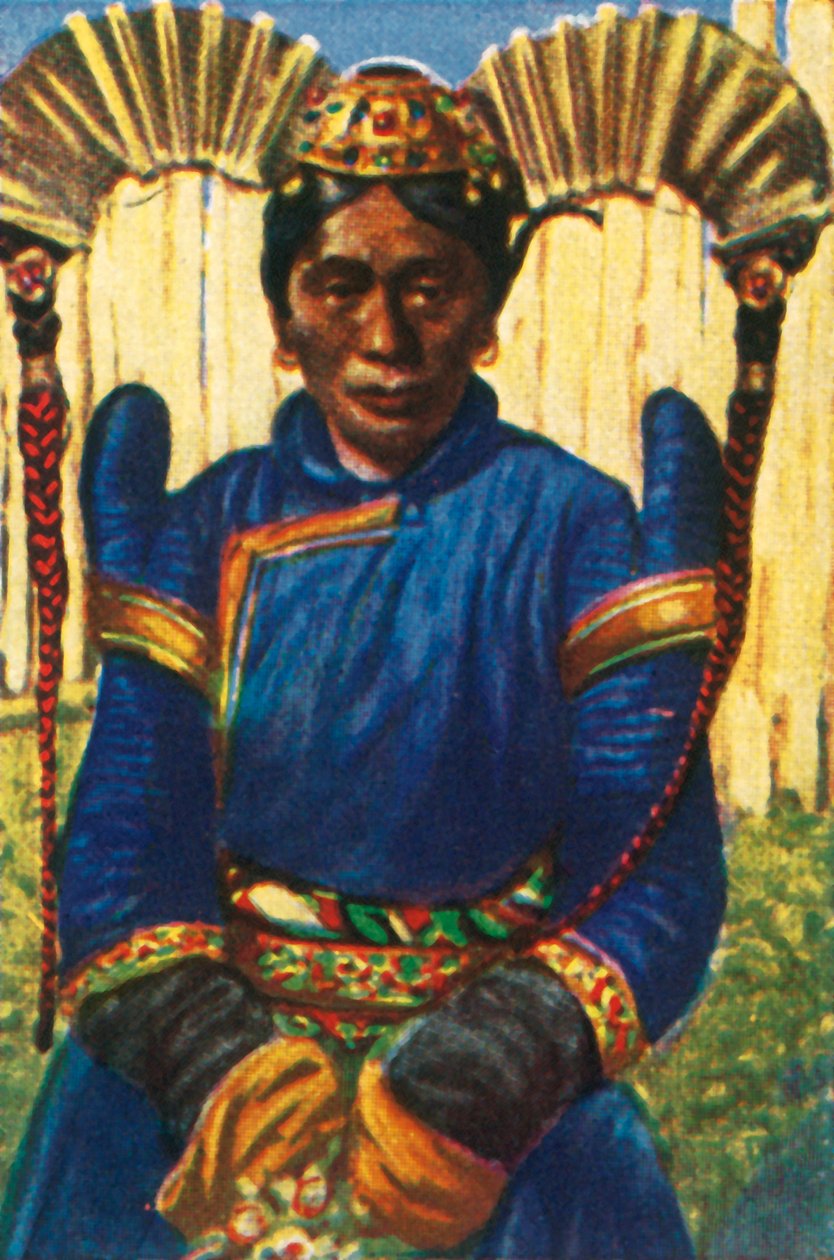 पारंपरिक हेडड्रेस वाली महिला, मंगोलिया, c1928। द्वारा अज्ञात