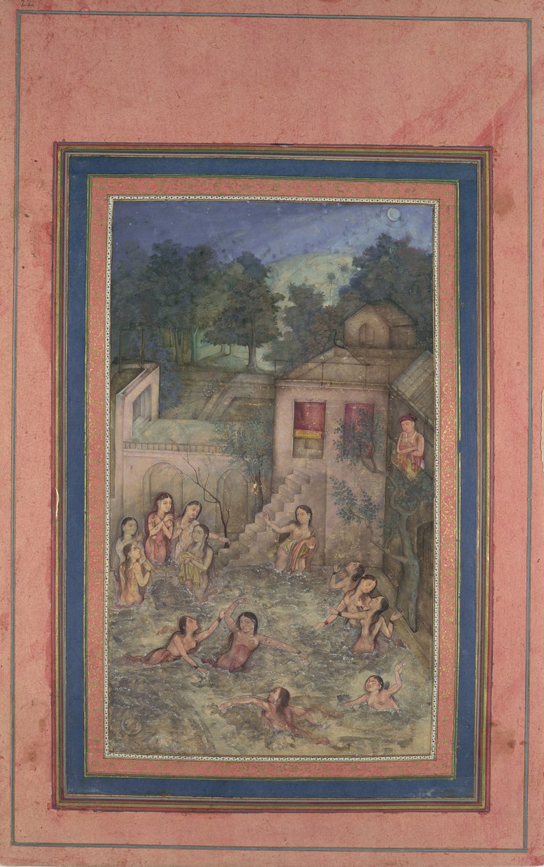 मूनलाइट द्वारा स्नान करने वाली महिलाएं, डेविस एल्बम से फोलियो, 18वीं शताब्दी। द्वारा अज्ञात