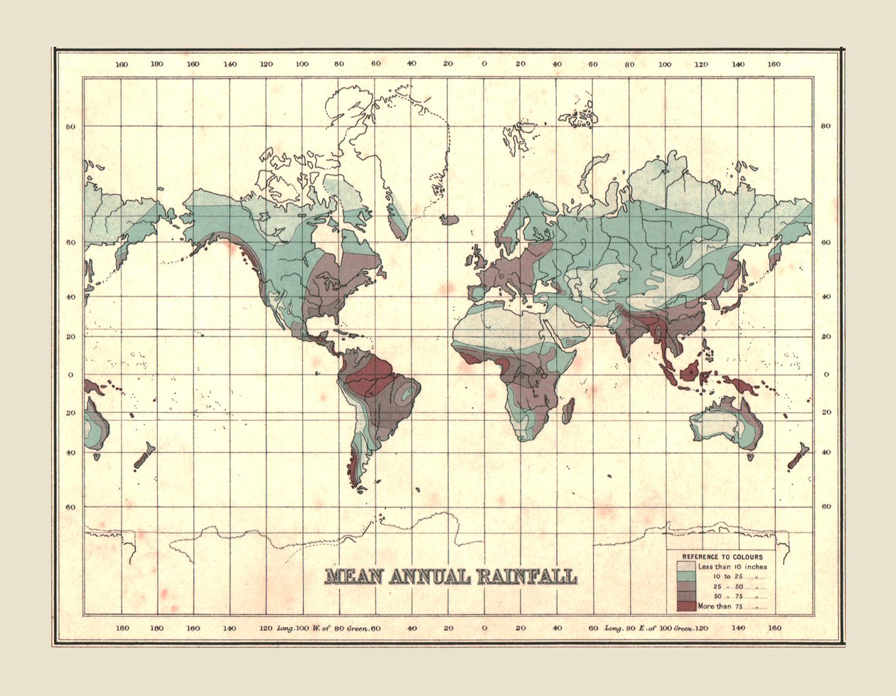 वर्ल्ड मैप, मीन वार्षिक वर्षा, 1902। द्वारा अज्ञात