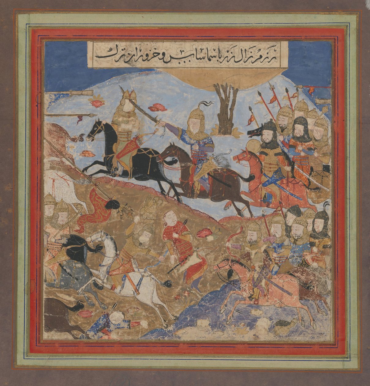 ज़ल खजरवन को मारता है और शमास को उड़ान भरता है, एक शाहनामा से फोलियो..., सीए। 1430-40। द्वारा अज्ञात