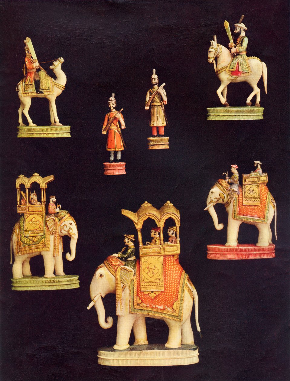 C.1790 (रंग लिथो) में बेगम समरू के लिए दिल्ली में बनाए गए हाथी दांत के शतरंज के टुकड़े द्वारा अज्ञात अज्ञात