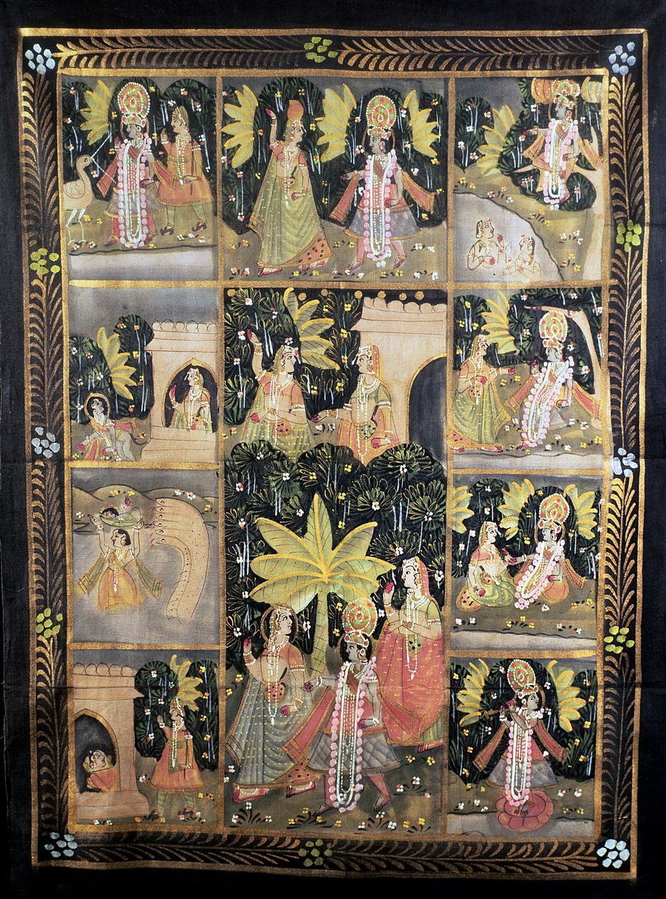 कृष्णा की कहानी और उनके दस अवतार (चित्रित कपास) द्वारा अज्ञात अज्ञात