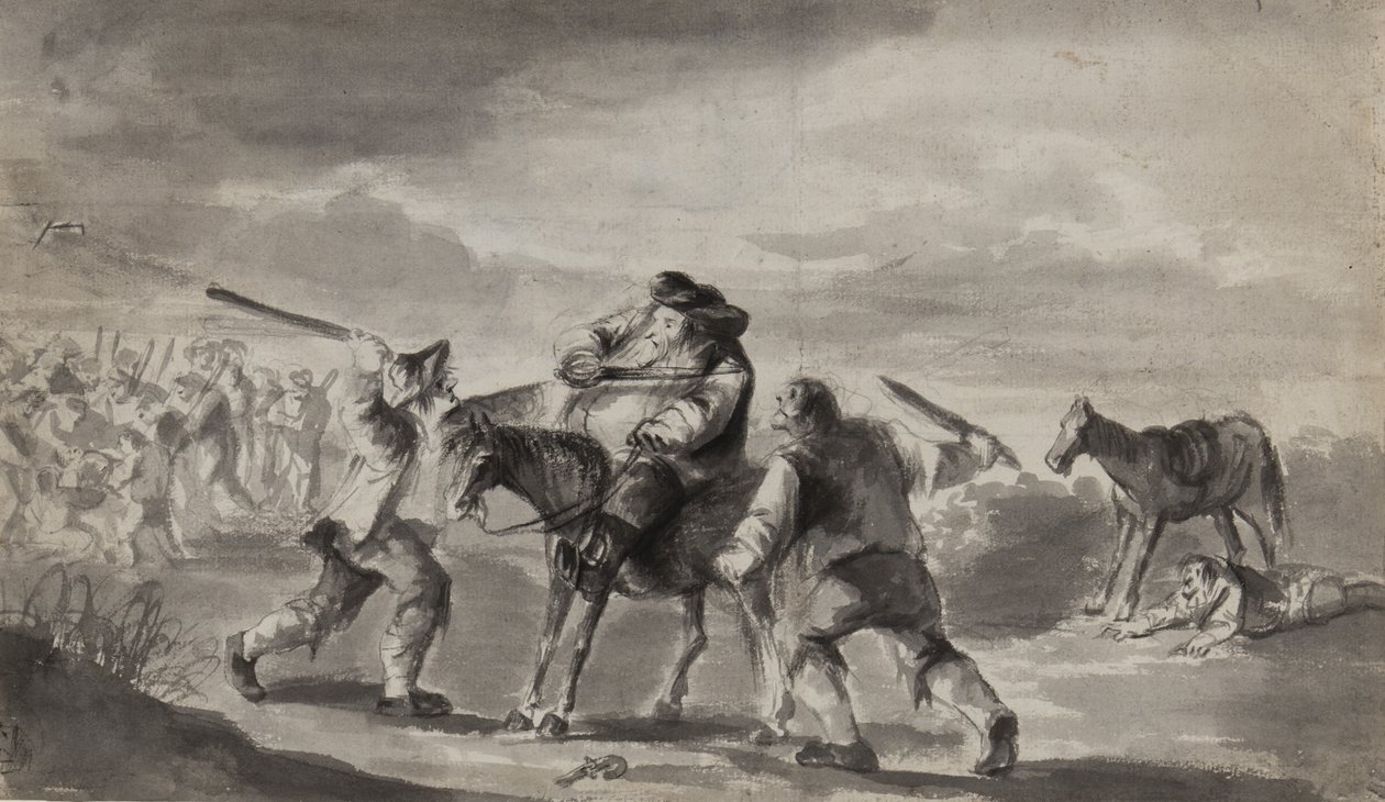 यात्री ने हमला किया, संभवत: सैमुअल बटलर के हडिब्रास, c.1790 (कागज पर कलम, ब्रश और स्याही) द्वारा अज्ञात अज्ञात