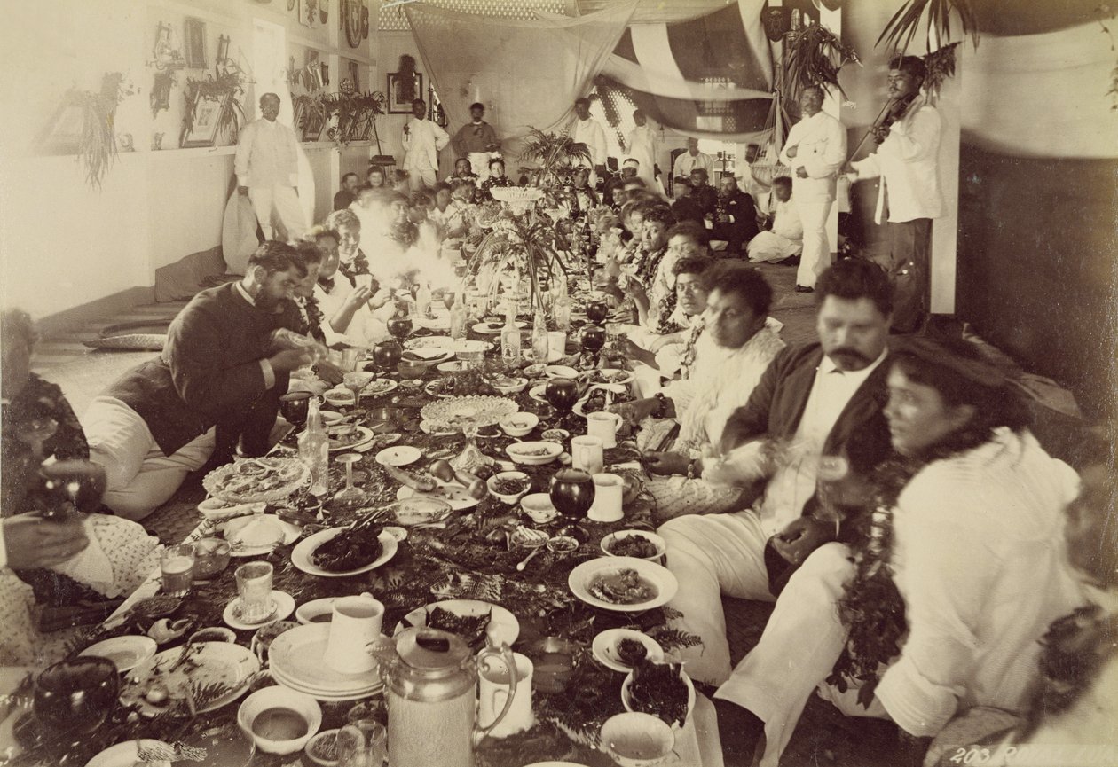 राजा कलकाना के नाव हाउस में शाही भोज, c.1875 द्वारा अज्ञात अज्ञात