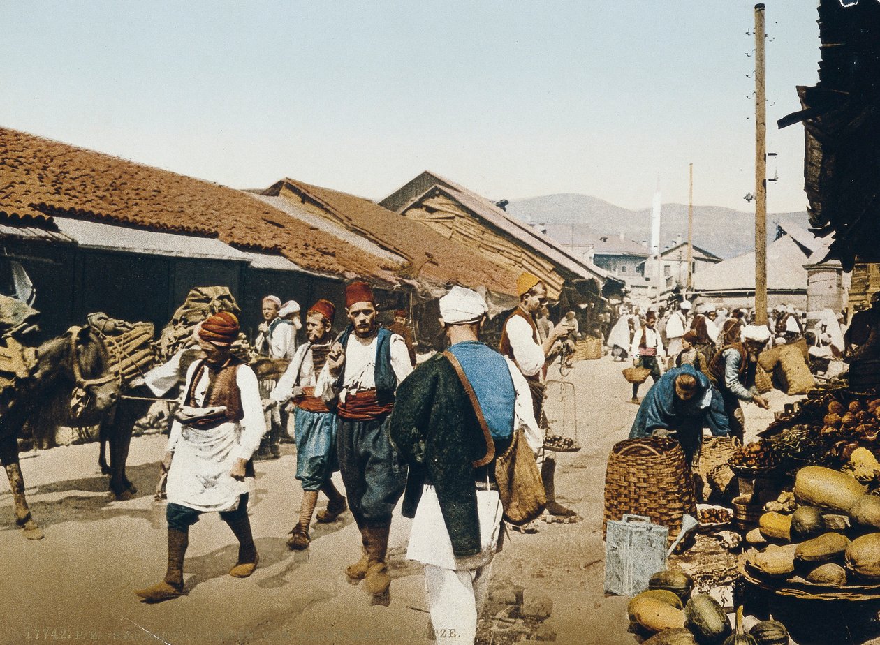पुराने बाजार प्लेस, ऑस्ट्रो-हंगेरियन साम्राज्य के दौरान साराजेवो, c.1900-10 द्वारा अज्ञात अज्ञात