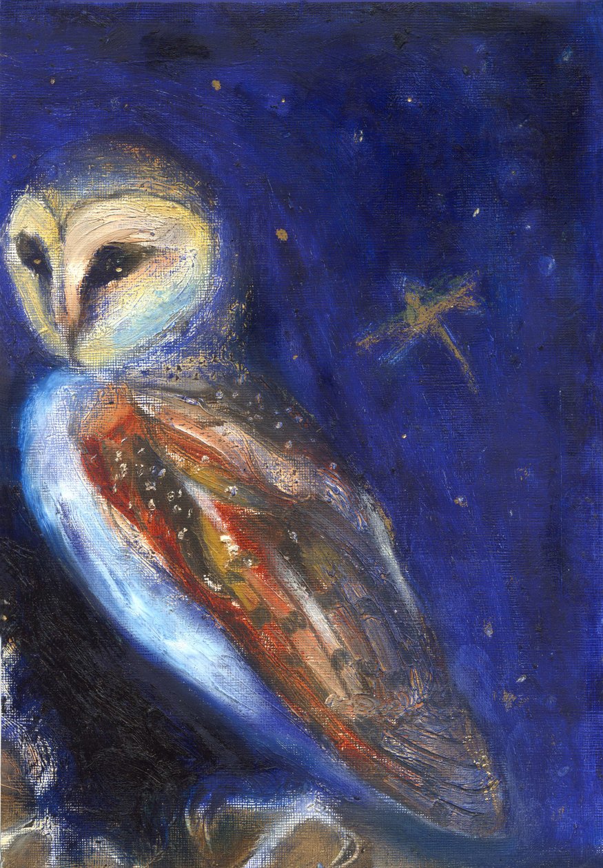 उल्लू और सोने की पत्ती ड्रैगनफली, 2013, द्वारा अज्ञात अज्ञात