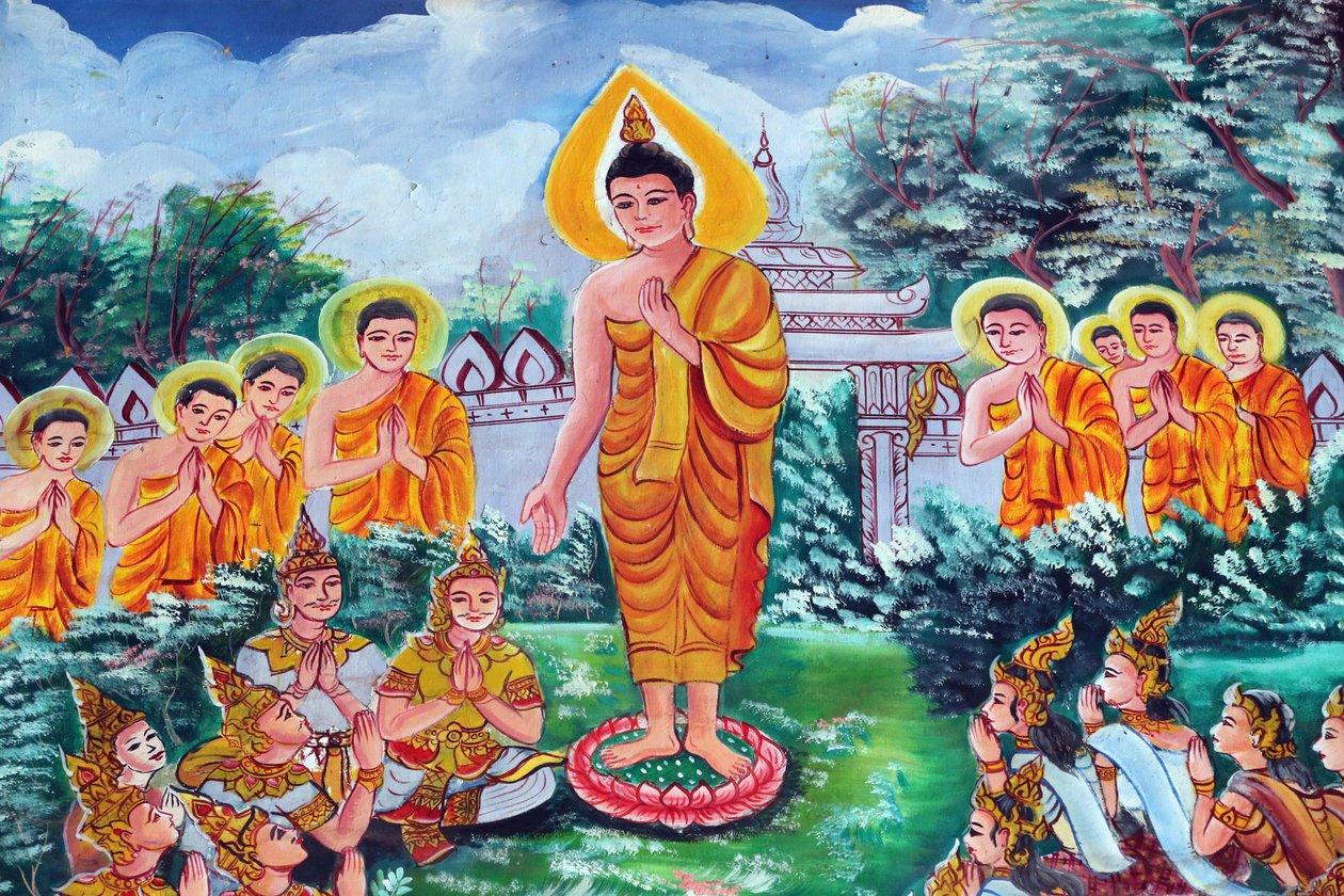 २०१५१०२९, वियनतियाने, लाओस: वाट इनपेंग बौद्ध मंदिर। शाक्यमुनि बुद्ध की जीवन गाथा को दर्शाती पेंटिंग द्वारा अज्ञात