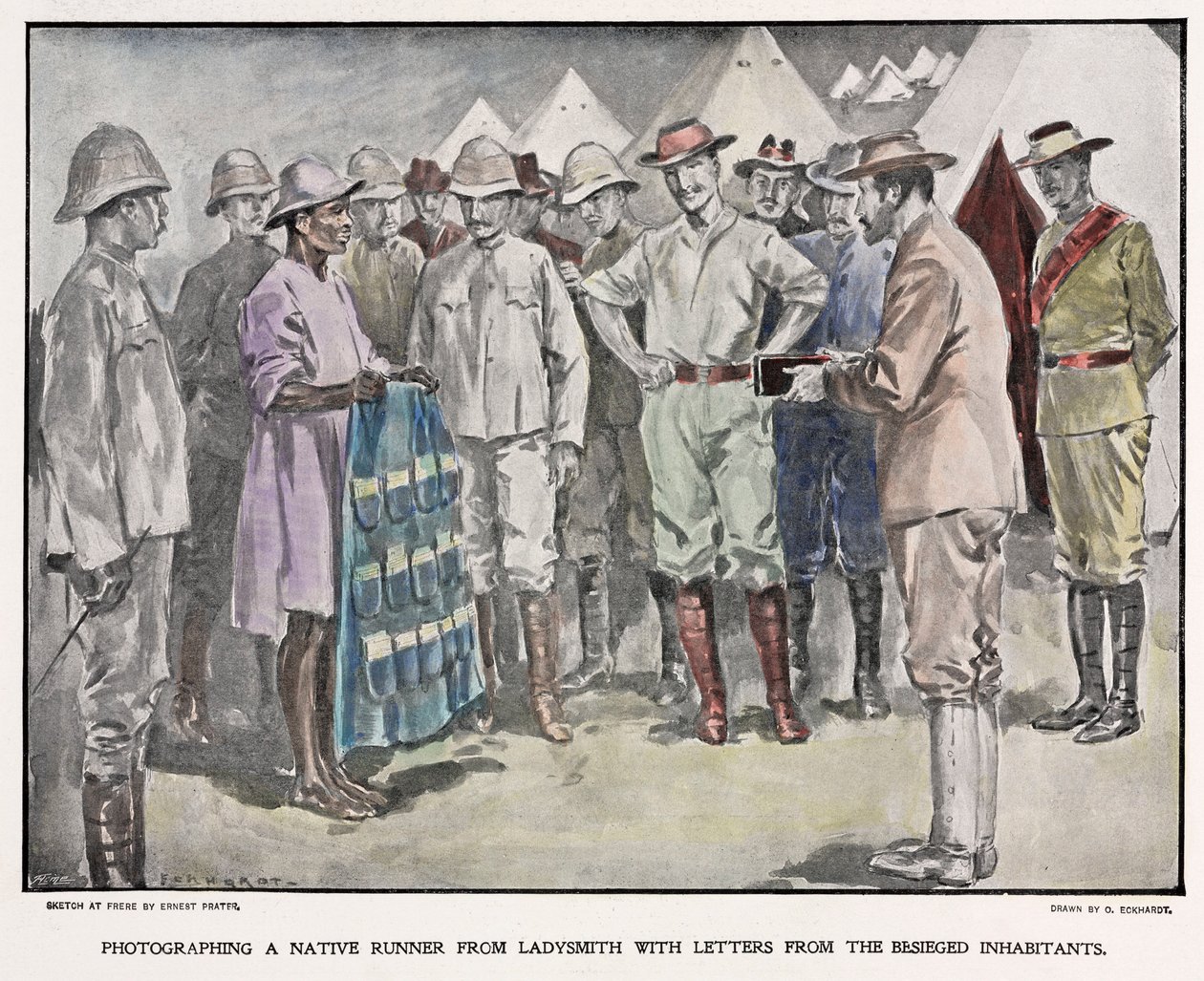 अफ़्रीकी बोअर युद्ध के दौरान ब्रिटिश सैनिकों को पत्र वितरित करते हुए, c 1900 द्वारा अज्ञात
