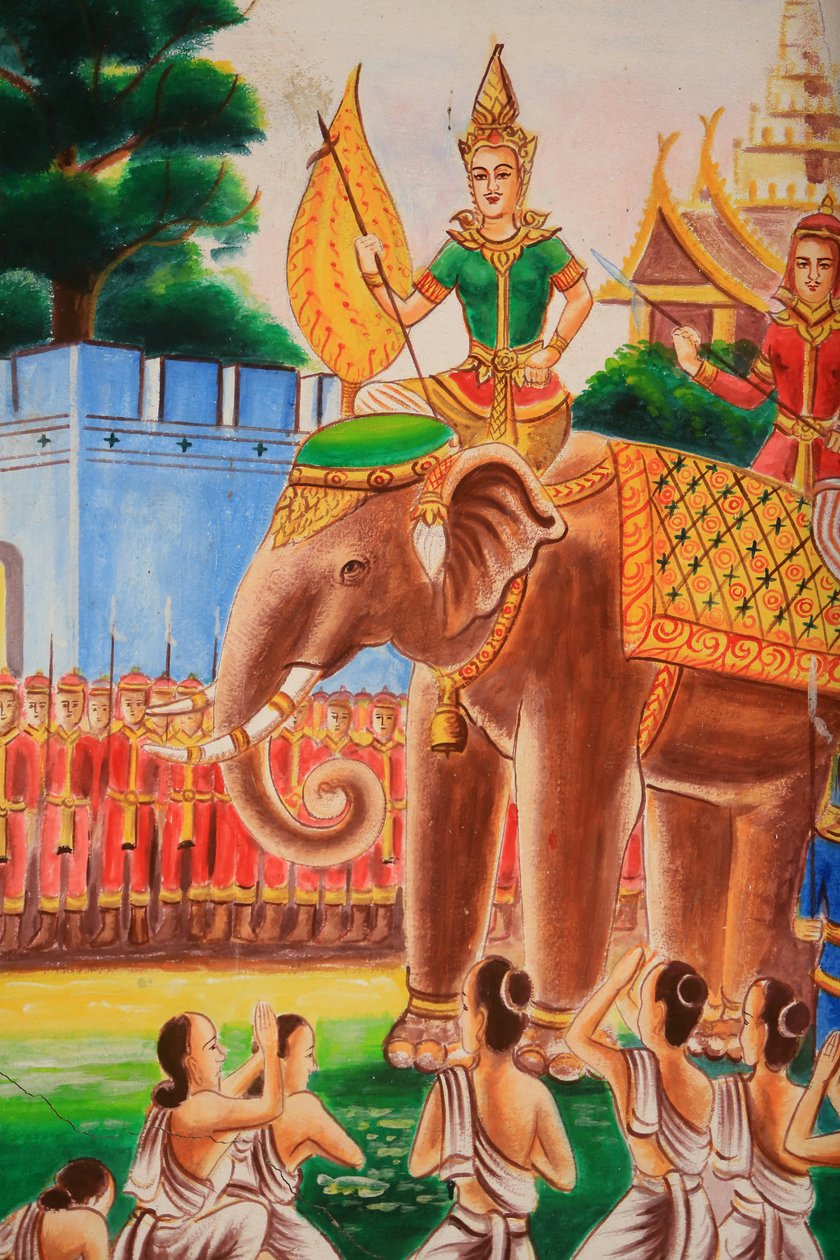 बुद्ध के जीवन को दर्शाती छत की कलाकृति। वाट सी सू मांग करम मंदिर। विएंग वांग। लाओस, 20151102, विएंग वांग, लाओस द्वारा अज्ञात